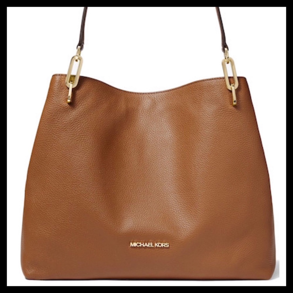MICHAEL KORS Leighton Large Shoulder Bag Pebbled Leather Color: Luggage - Picture 3 of 11
